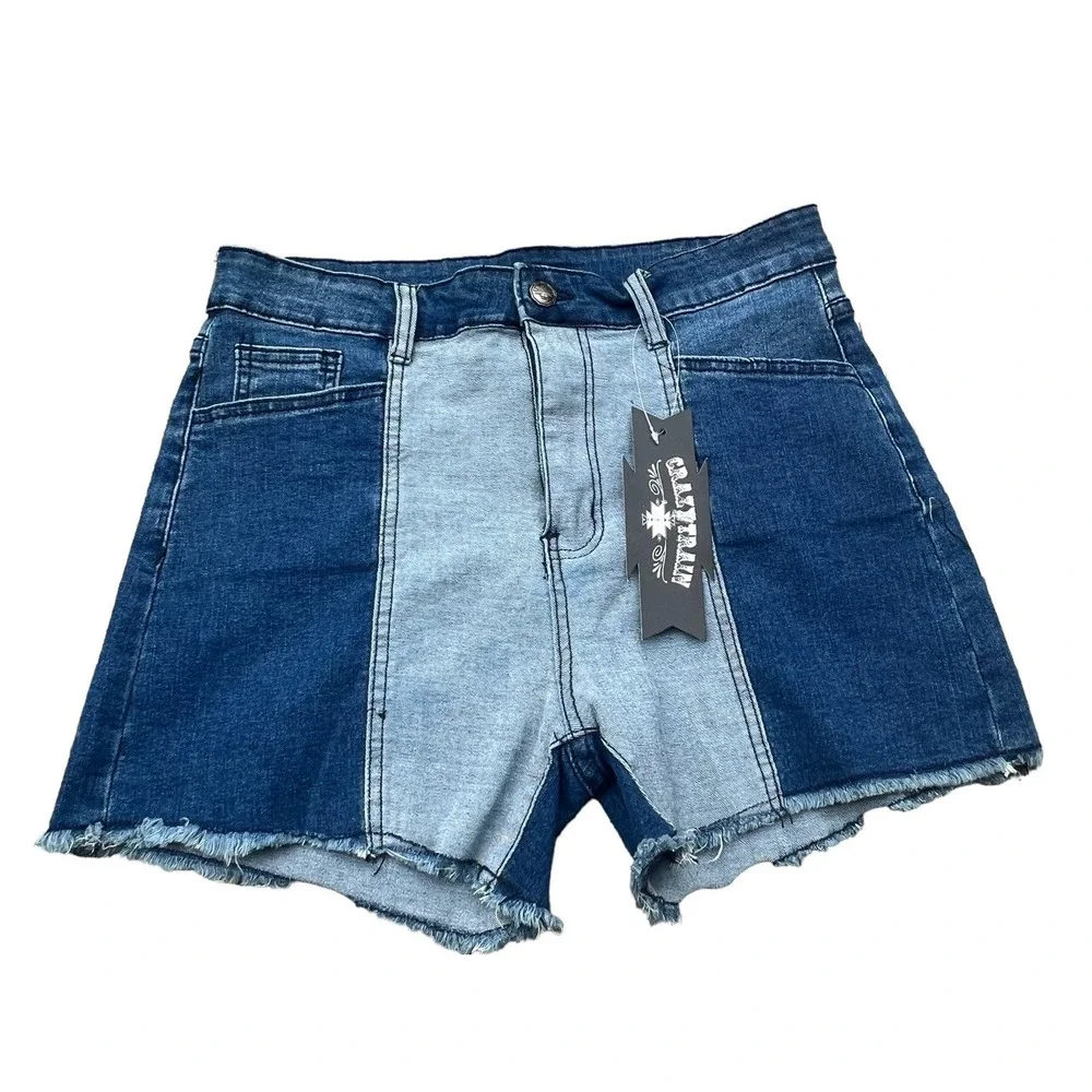 Crazy Train Shorts Denim Jean Western Cowgirl distressed Size Large Festival NWT - Picture 5 of 5